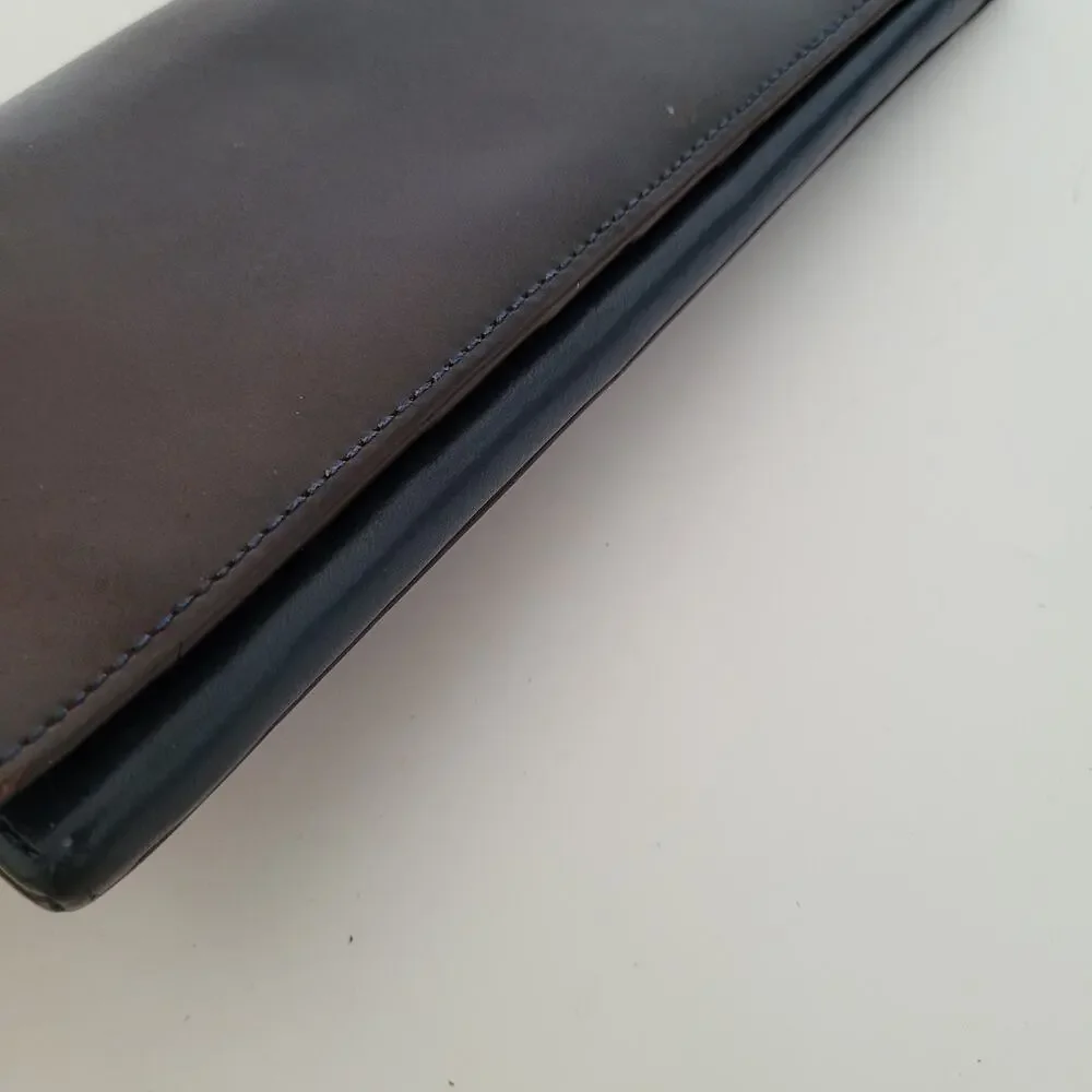 Paul Smith Designer Checkbook Card Bill Holder Wallet Brown Blue Bifold Leather